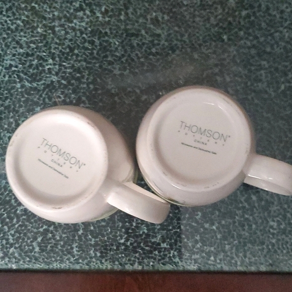 Thomson Pottery Mugs- Off White, Green Trim, Floral Design-Set of 2 - Picture 4 of 4